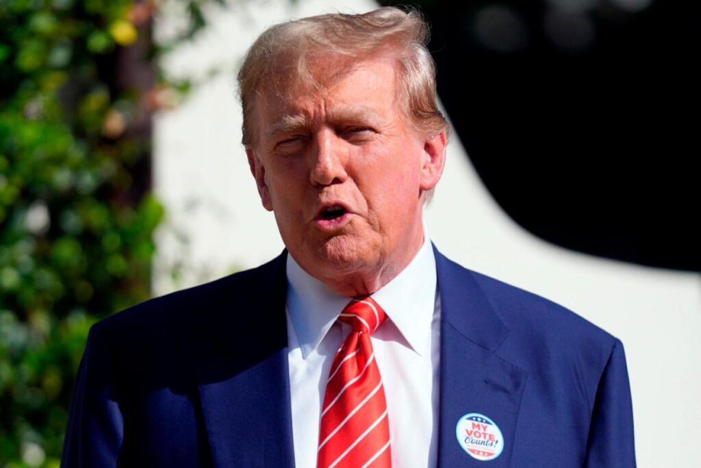 Republican presidential candidate former President Donald Trump speaks after voting in the Florida primary election in Palm Beach, Fla., March 19, 2024. (Wilfredo Lee/AP)