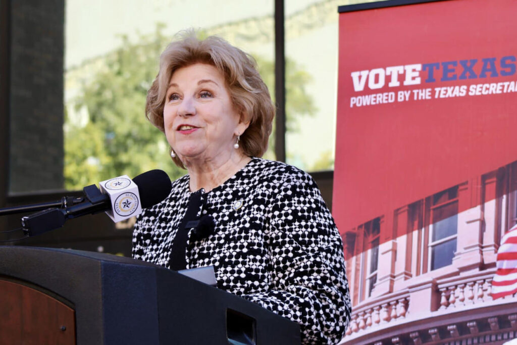 Texas Secretary of State Jane Nelson speaks during a news conference in Downtown El Paso on February 20, 2024.